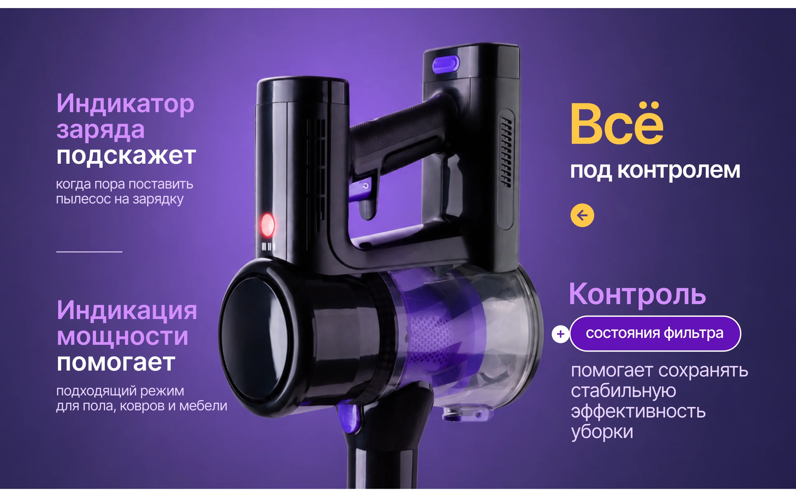 Беспроводной вертикальный пылесос HOLDY — особенности и применение, блок 1